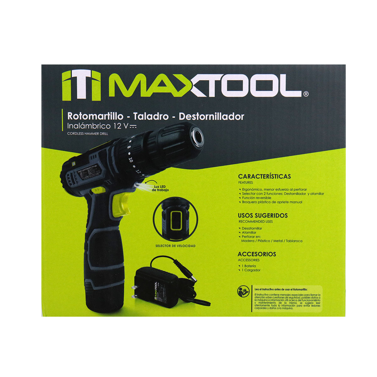 Rotomartillo Maxtool Inalámbrico Compacto de 3/8"