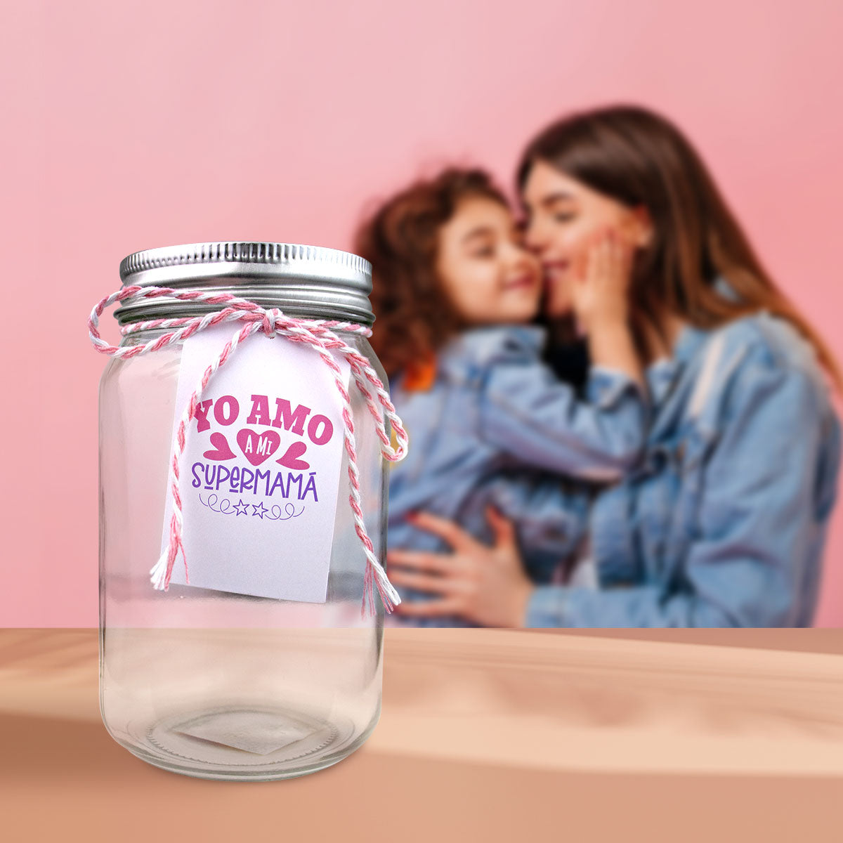 Mason Jar de Vidrio Decorado Te Amo Mamá, Día de las Madres