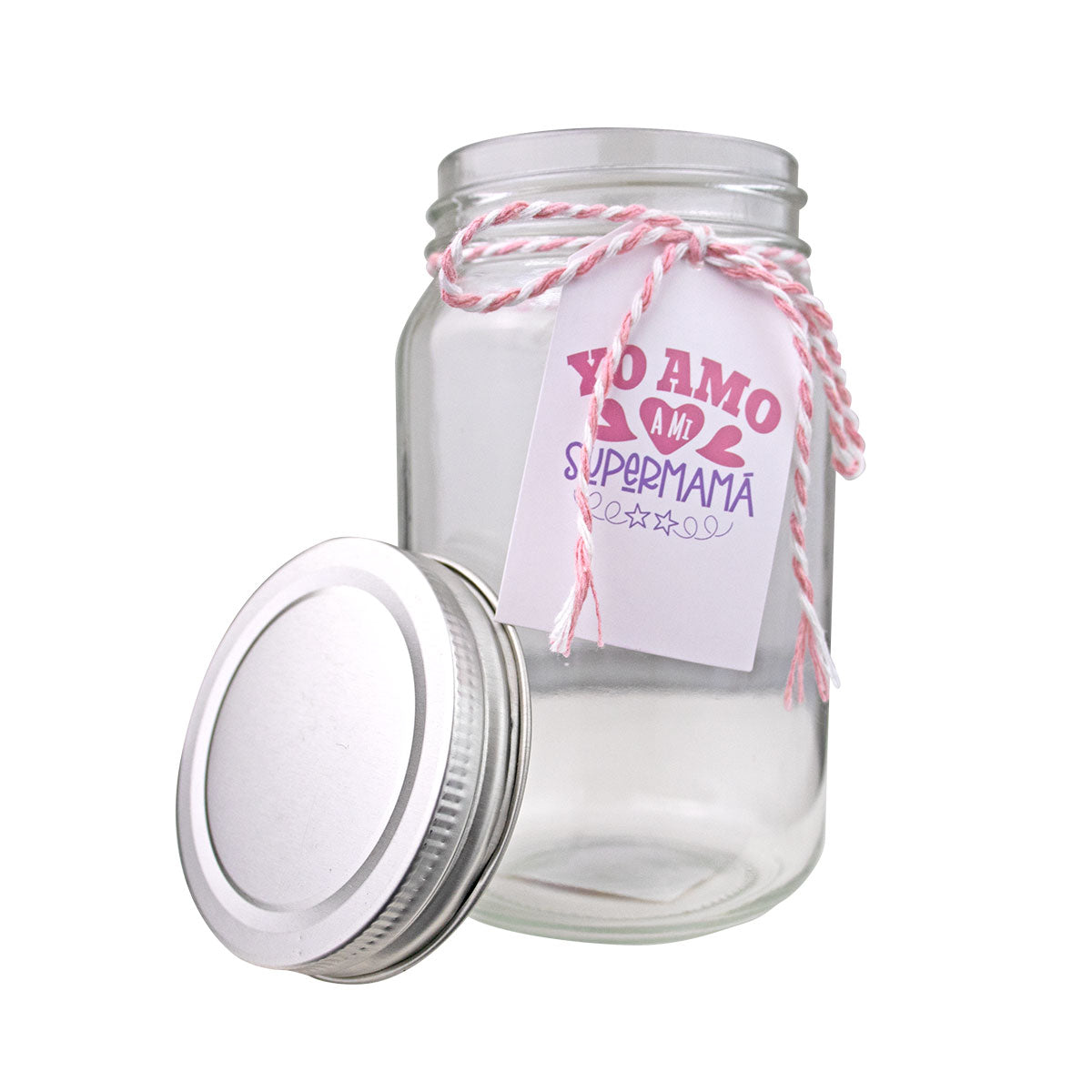 Mason Jar de Vidrio Decorado Te Amo Mamá, Día de las Madres