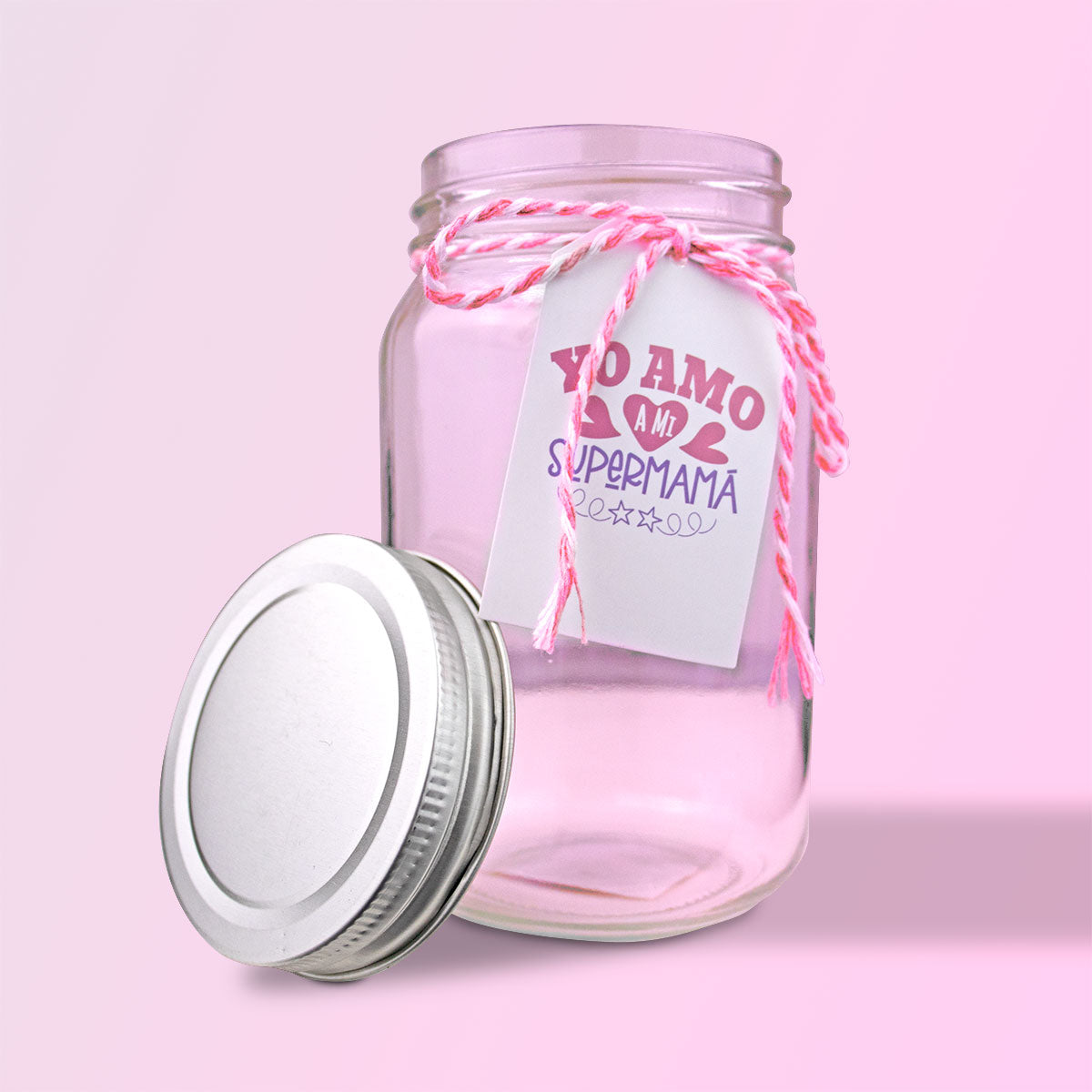 Mason Jar de Vidrio Decorado Te Amo Mamá, Día de las Madres