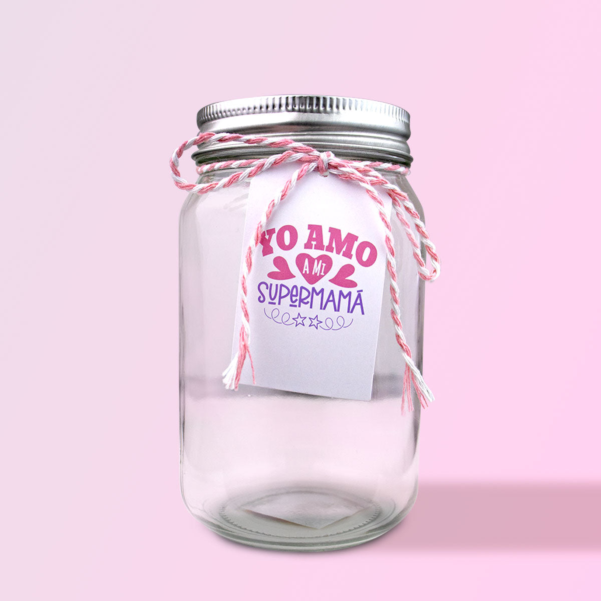 Mason Jar de Vidrio Decorado Te Amo Mamá, Día de las Madres