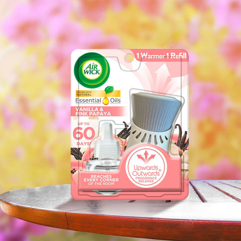 Air Wick Plug Aceites Perfumados, Mezcla de Vainilla y Pink Papaya (Calentador + 1 Refil 0.67 oz.)