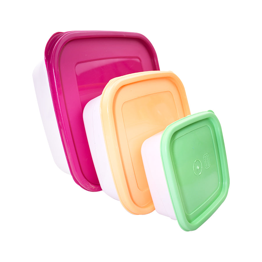 Set con 3 Herméticos Cuadrados Arcoiris: 450ml, 1.2L,  2.75L