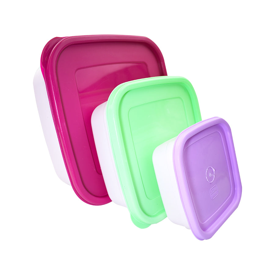 Set con 3 Herméticos Cuadrados Arcoiris: 450ml, 1.2L,  2.75L