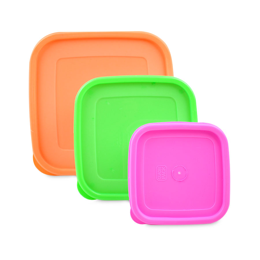 Set con 3 Herméticos Cuadrados Arcoiris: 450ml, 1.2L,  2.75L