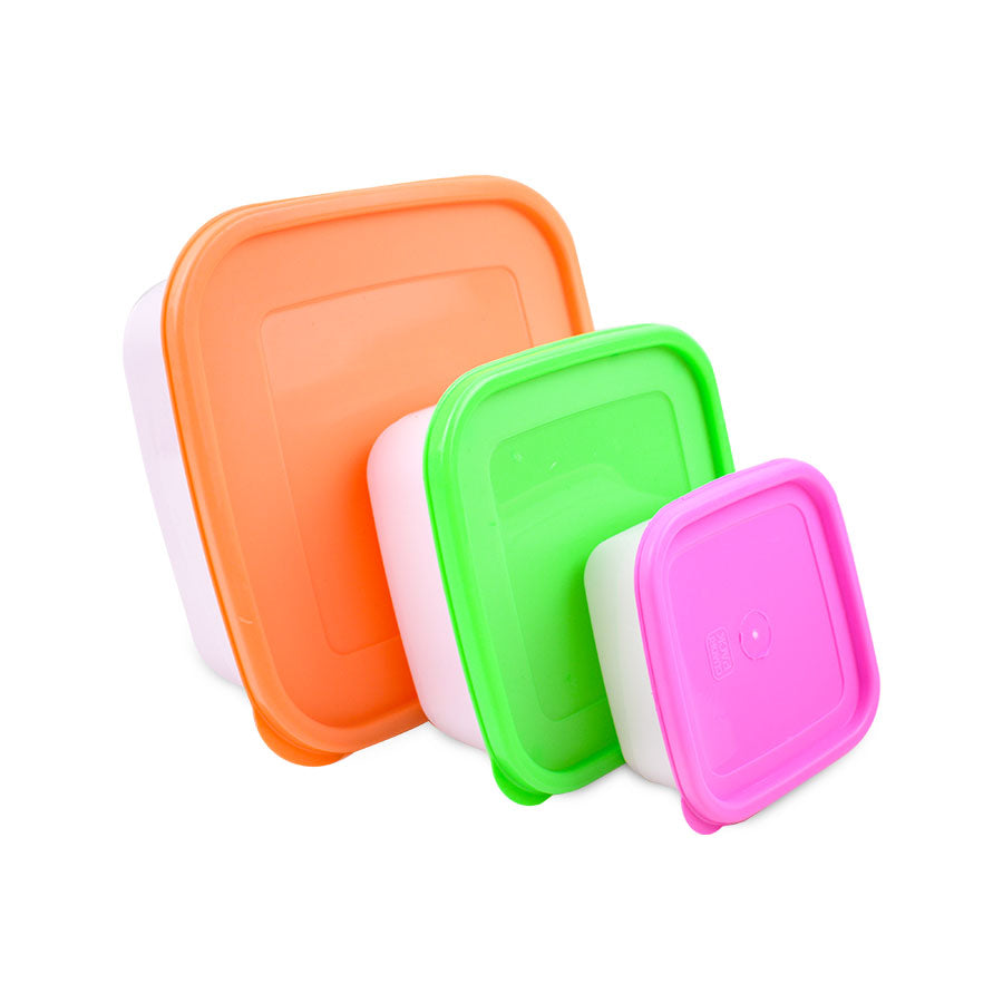 Set con 3 Herméticos Cuadrados Arcoiris: 450ml, 1.2L,  2.75L