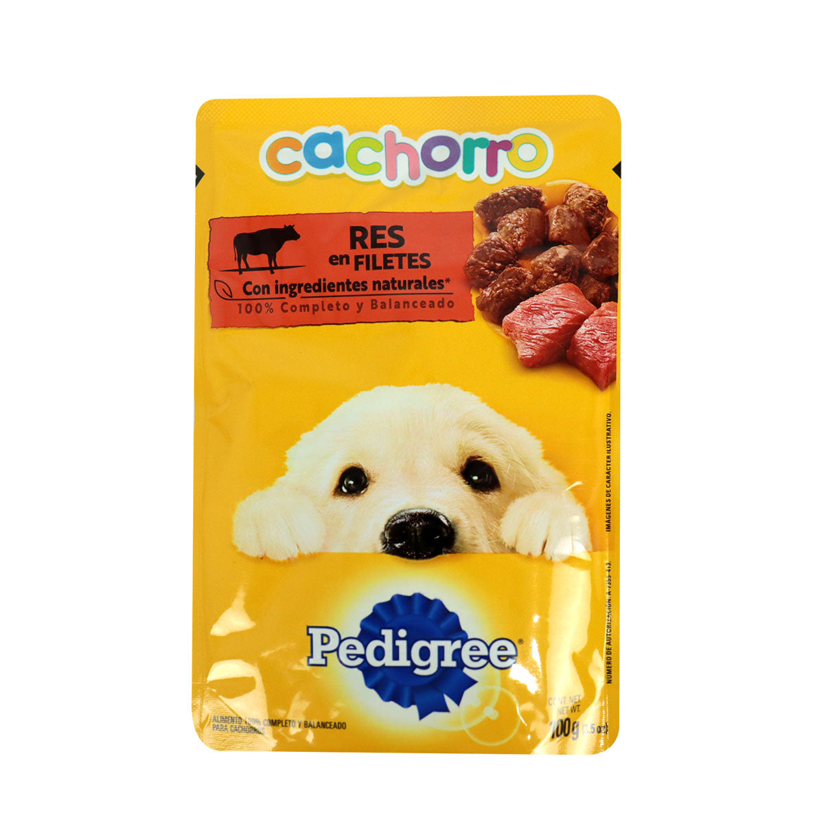 Sobre de alimento pedigree para cachorro sabor a res 100grs