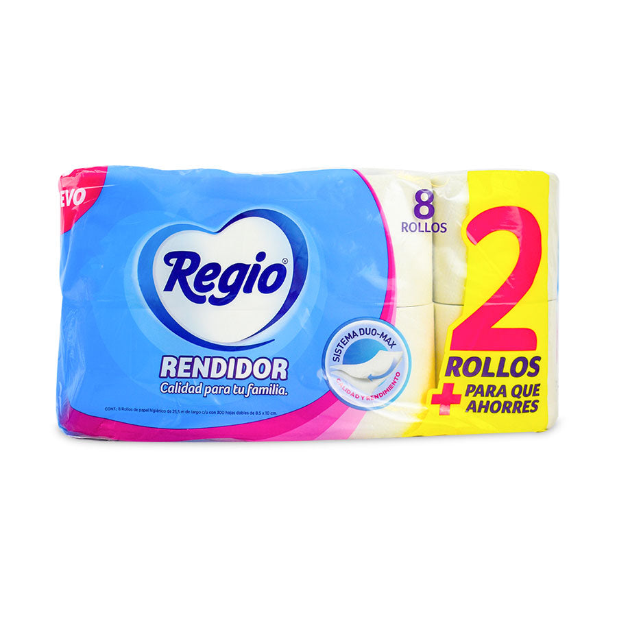 Papel Higiénico Regio Rendidor 8 Rollos 300 hojas