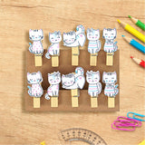 Clips de Madera en forma de Gato, 10 piezas