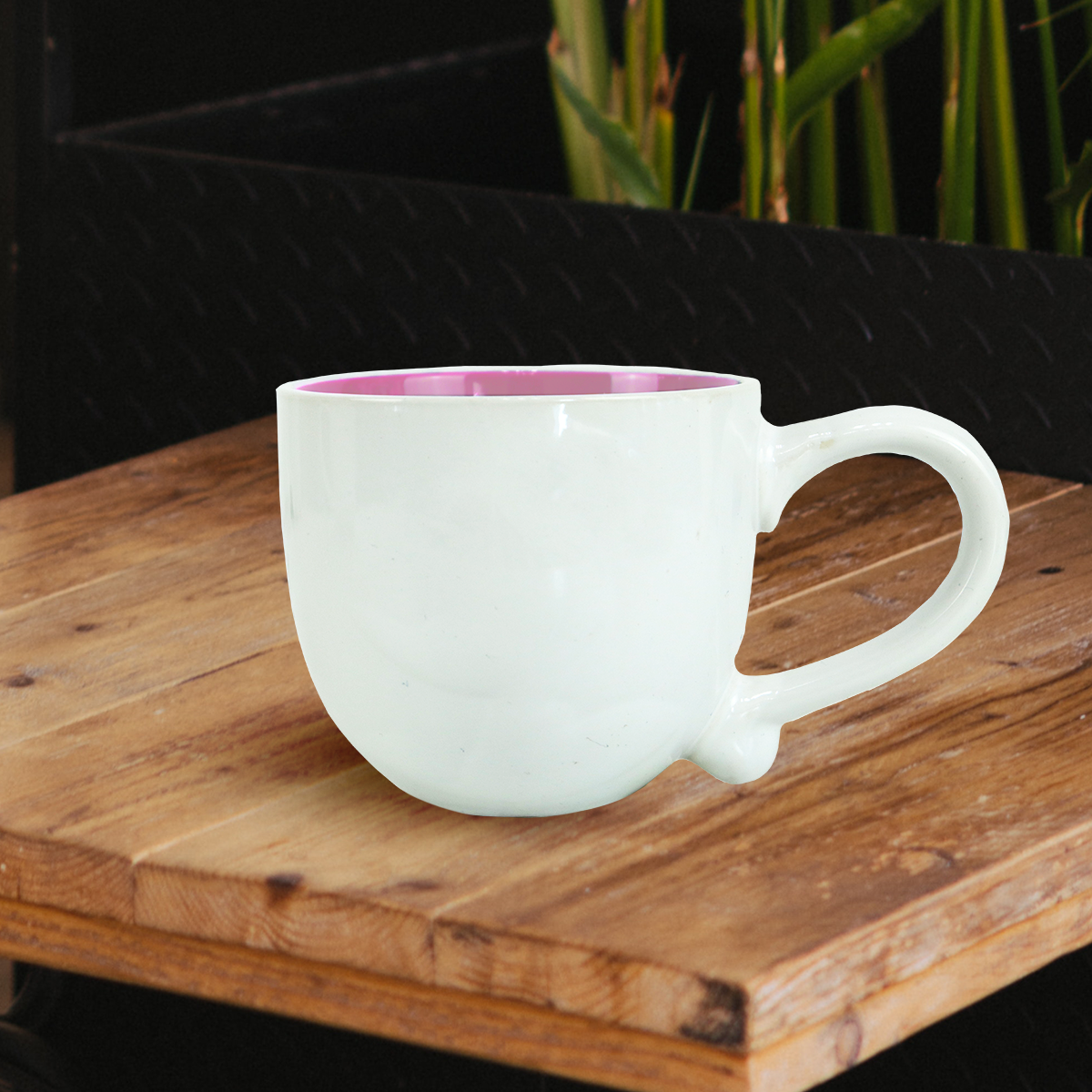 Taza de Cerámica Blanco con Rosa