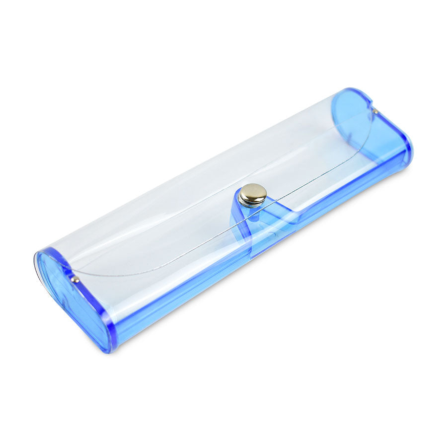 Estuche para Lentes Transparente con Botón de Cerrado Azul