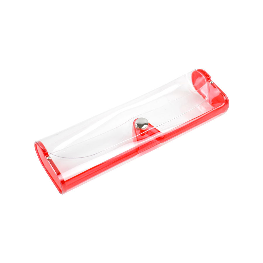 Estuche para Lentes Transparente con Botón de Cerrado Rojo