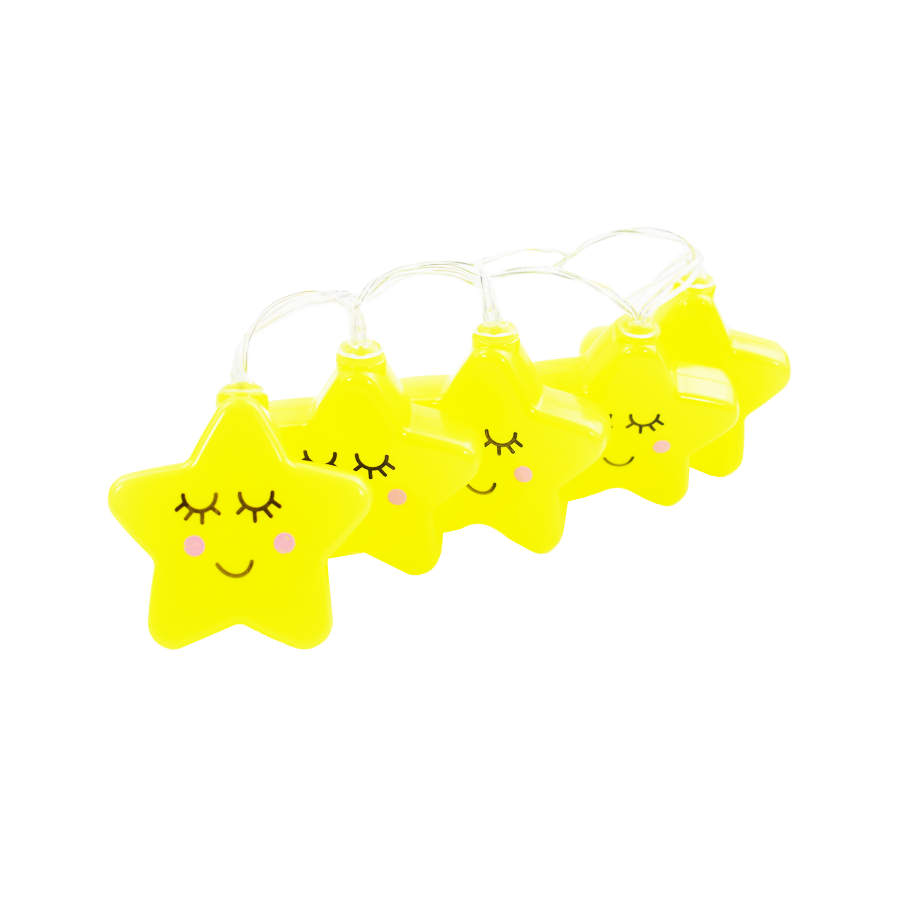 Set de 5 Luces Estrella sonriente color Amarillo con cable para conectar a la luz