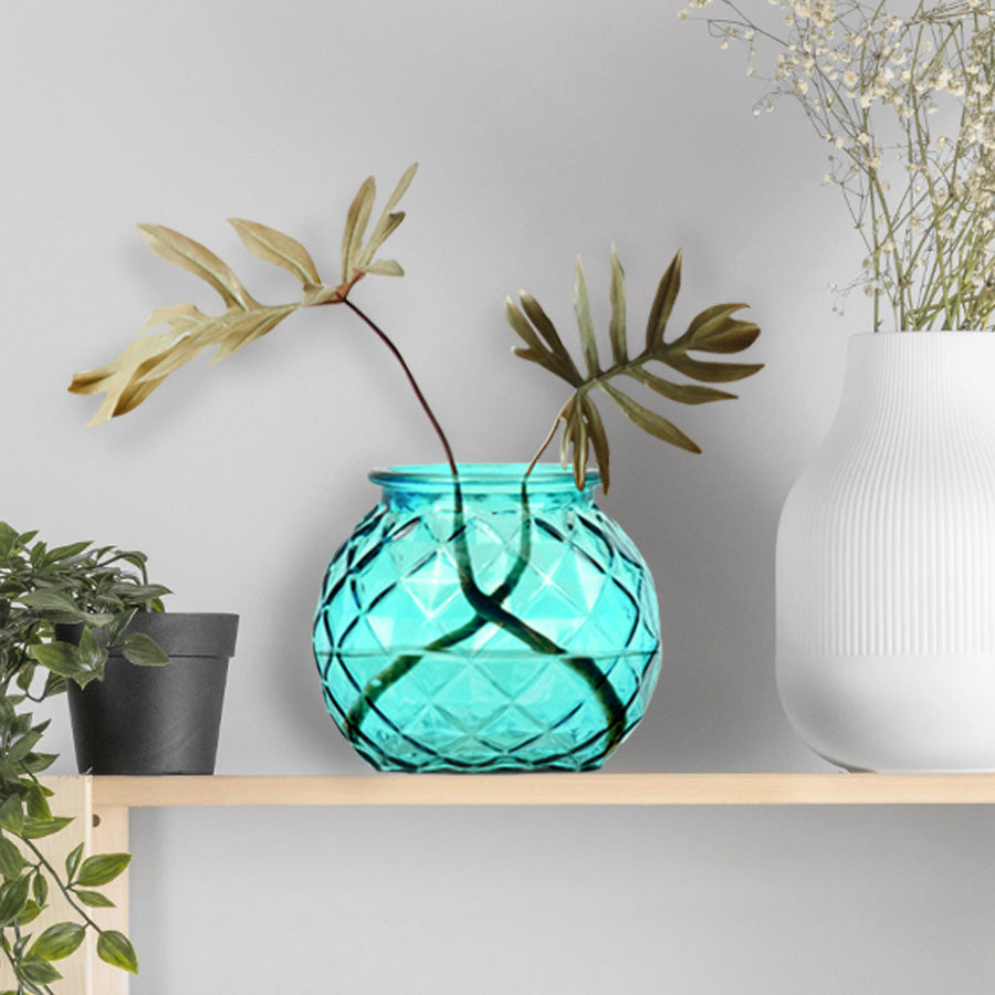Florero redondo color azul turquesa