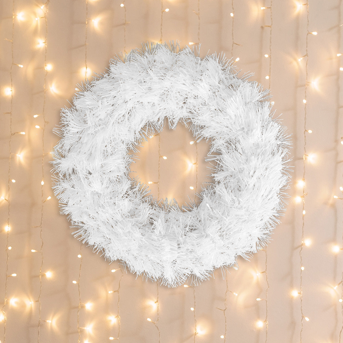 Corona Navideña de Tinsel color Blanco