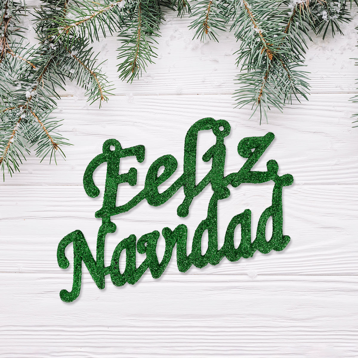 Letrero Feliz Navidad con Glitter Verde, 2 piezas.