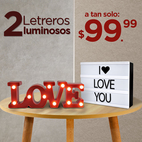 Set Letreros Luminosos, Love + I Love You