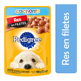 Sobre de alimento pedigree para cachorro sabor a res 100grs