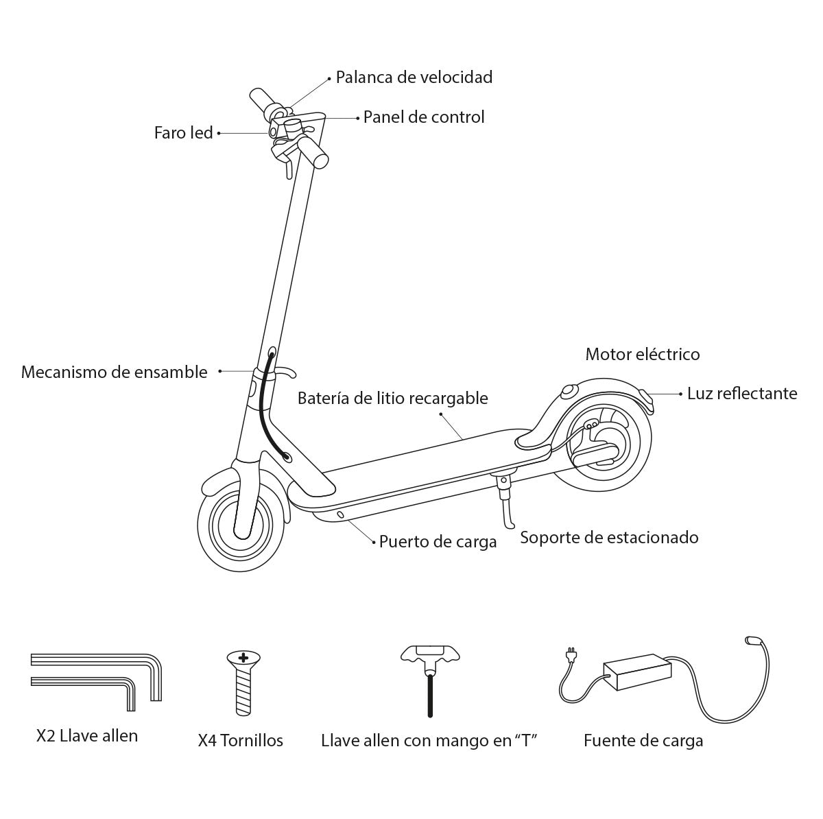 Scooter Plegable Kiwo Color Negro, Motor 250w, Velocidad Máxima 25km/h